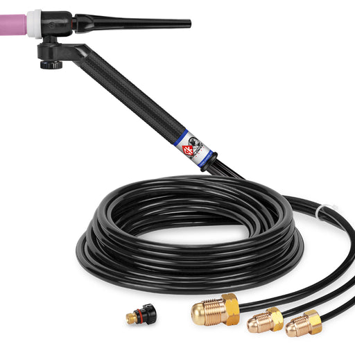 CK Worldwide FL250 Flex Loc Water Cooled TIG Torch with swivel head and 12.5 foot rubber hoses
