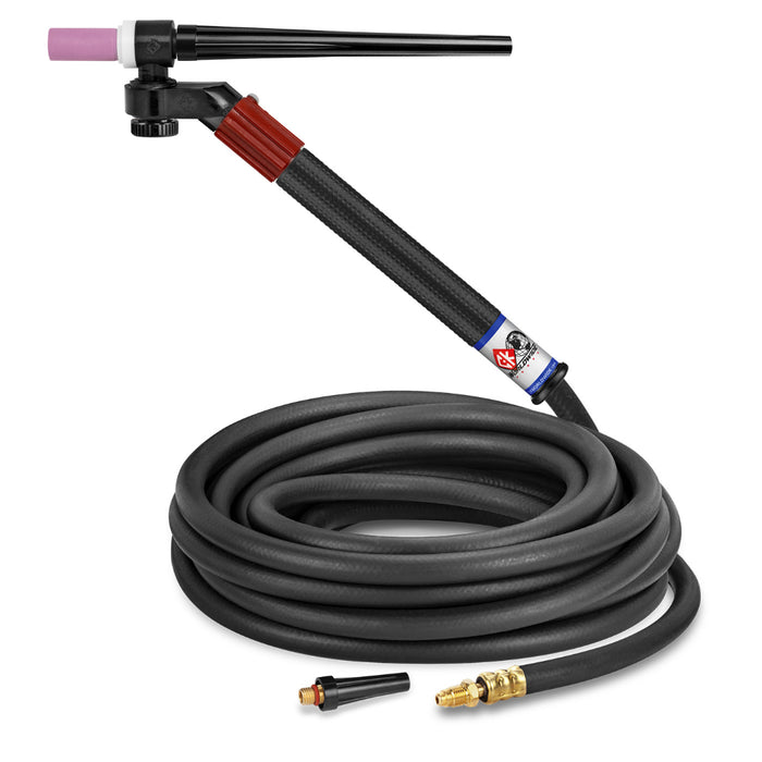 CK Worldwide FL130 Flex Loc TIG Torch with swivel head gas valve and 25 foot rubber power cable