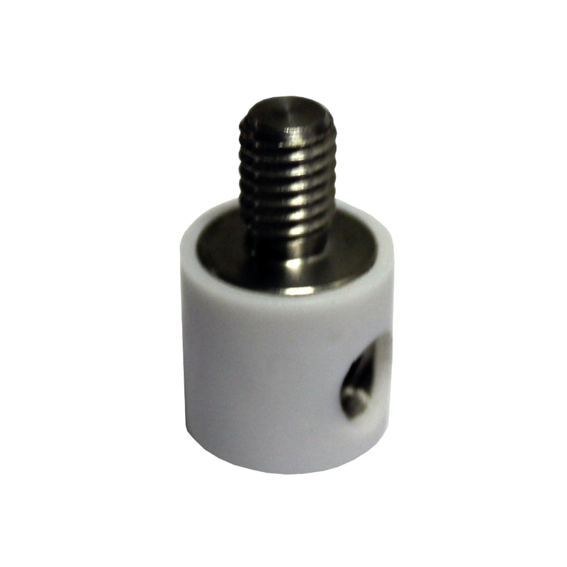 Close-up of 90 degree angle adapter for Cougartron weld cleaning and polishing brush