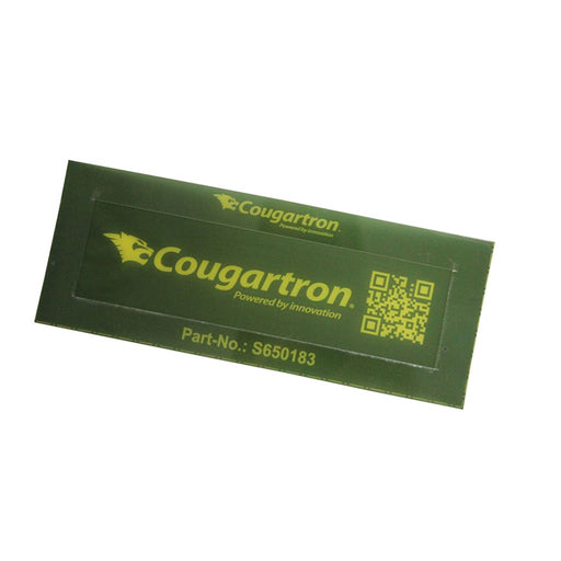 green nylon metal etching stencil showing cougartron logo with qr code