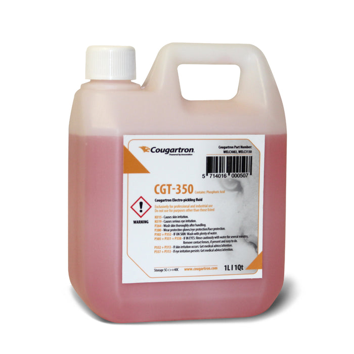 1 liter jug of Cougartron CGT-350 electrochemical weld cleaning solution