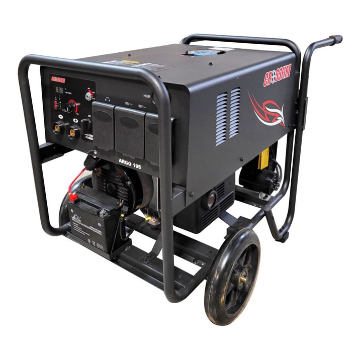 black portable engine powered welder generator with wheels