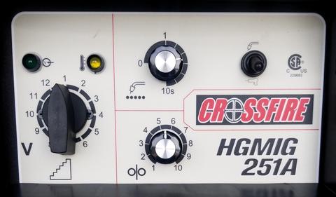 close up of control panel of crossfire hg251 mig welder