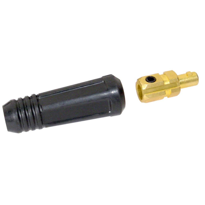 male portion of dinse 35 cable connection showing male brass fitting and plastic housing with set screw