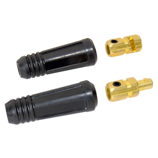 two part male and female dinse 35 welding cable connectors showing machined brass and plastic housing