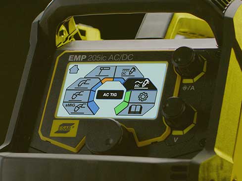 close up of digital screen on ESAB rebel EMP 205ic multiprocess welder
