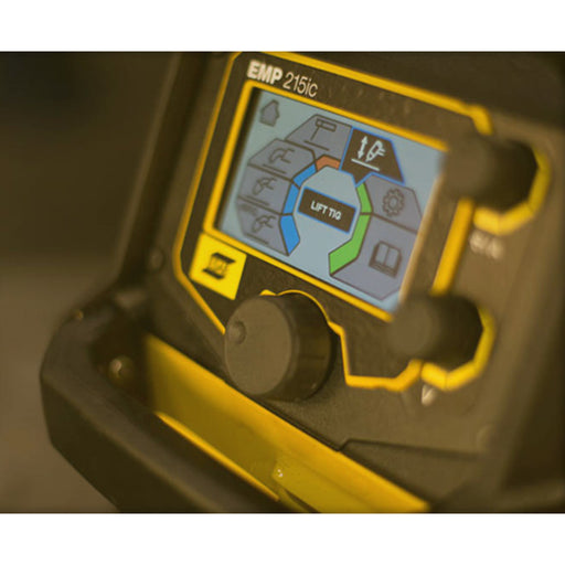 Close up of the digital control screen on ESAB Rebel EMP 215ic showing lift TIG settings