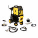 ESAB Rebel EMP 235ic multiprocess welder package with cart, showing MIG torch, argon flow meter, stick electrode holder, and ground clamp 