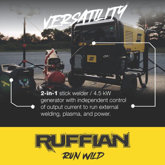 infographic of ruffian gas drive welder showing that it can run multiple tools
