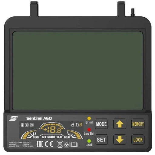 ESAB Sentinel A60 ADF showing shade levels and button controls with high visibility led display