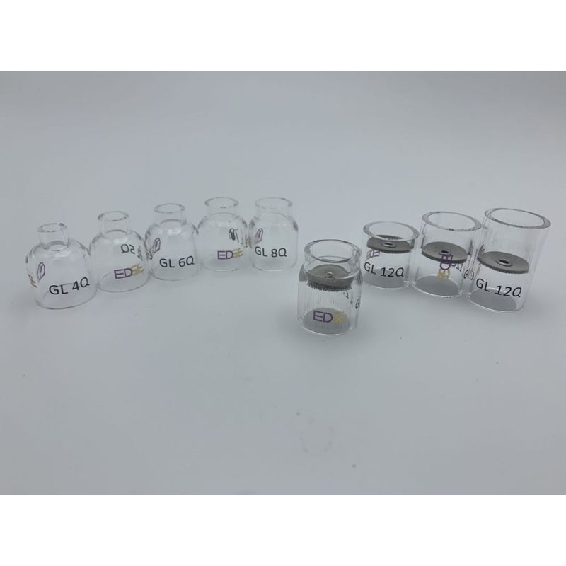 Set of clear Quartz TIG welding cups for AC TIG
