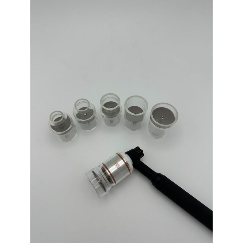 top down view of large diameter pyrex tig cups showing laminar flow gas diffuser screen