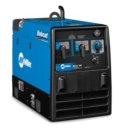 miller bobcat 260 welder generator isometric view showing blue paint job and controls