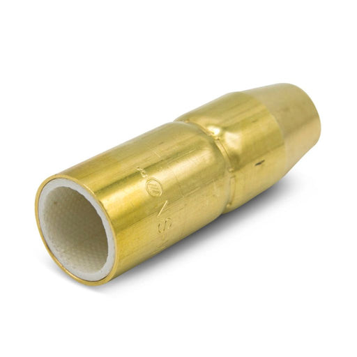 brass mig nozzle for miller mdx-100 mig gun showing bottom and inside