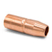 Copper mig nozzle for miller mdx-100 mig gun showing tapered end and 1/2 inch opening diameter
