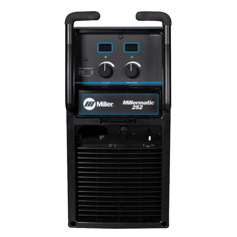 front control panel of millermatic 252 welder showing control nobs and ports