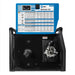 flipped open miller multimatic 235 welder showing parameter chart, spool holder, and drive rolls