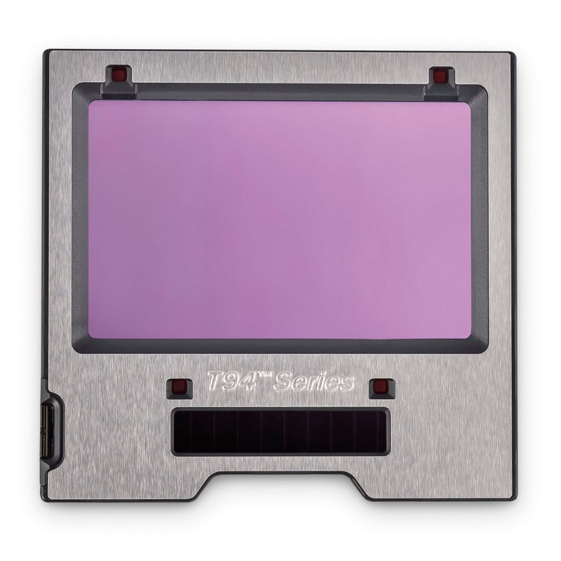 exterior lens of miller t94i showing brushed stainless steel and sensors