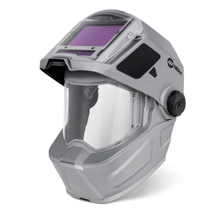miller t94i xl welding helmet with flip front up facing to the left