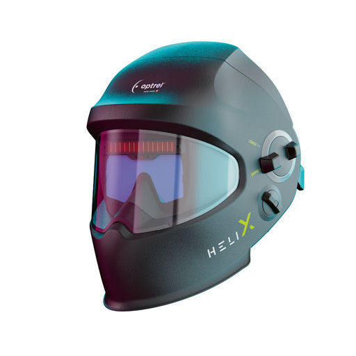 Optrel helix clt welding helmet front view showing flip up controls