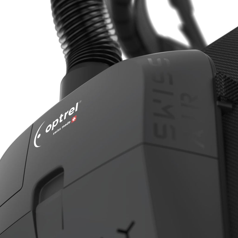 optrel swiss air papr close up on battery pack harness and filter