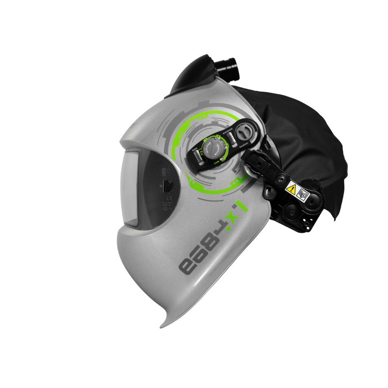 optrel e684 papr welding helmet side view showing face seal and air hose port