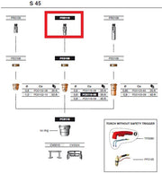 S-45 Plasma torch parts diagram showing pr0110 electrode