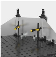 Siegmund flex stops being used to hold sheet metal in place on siegmund welding table
