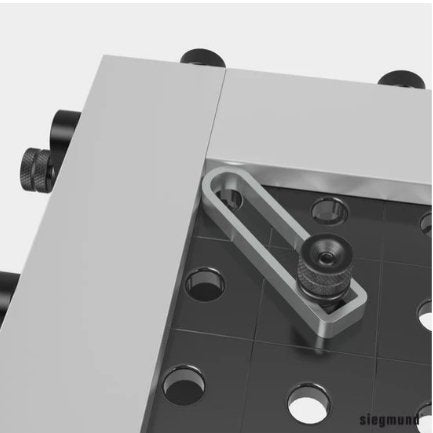 close up of flex stop holding corner of metal frame in position