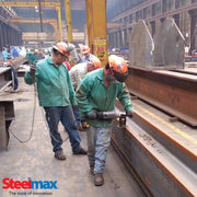 Steelmax BM16 portable beveling machine in use on straight edge
