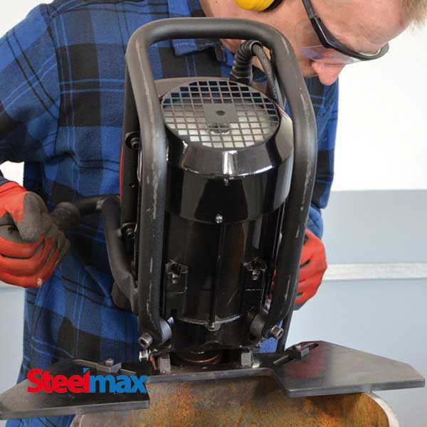 Steelmax BM21 portable beveling machine in use