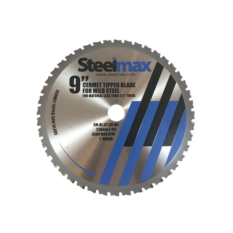 9 inch Steelmax cermet tipped metal cutting saw blade for mild steel. Round blade for chop saw and circular saw.