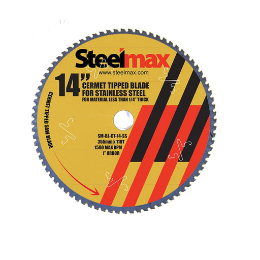 14 inch Steelmax cermet tipped metal cutting saw blade for stainless steel. Round blade for chop saw and circular saw.