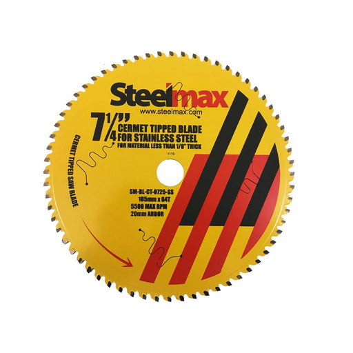 7-1/4 inch Steelmax cermet tipped metal cutting saw blade for stainless steel. Round blade for chop saw and circular saw.