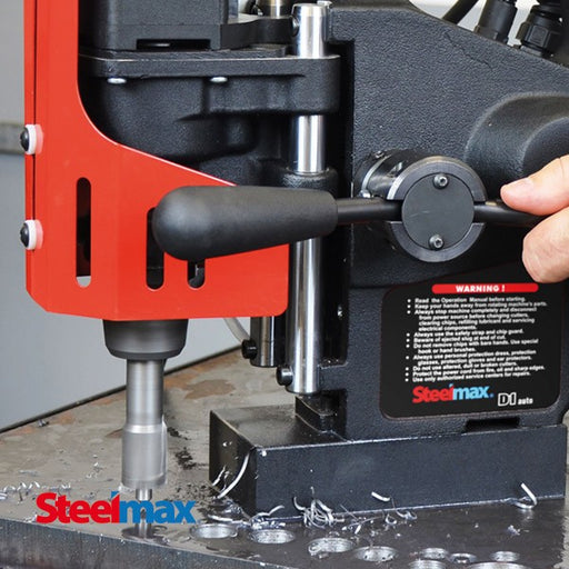 Steelmax D1 automatic feed portable magnetic drill press in use