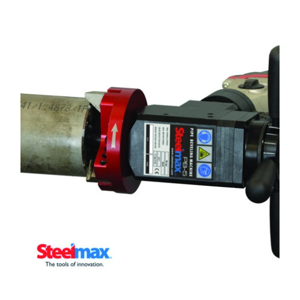 Steelmax PB5 portable pipe beveling machine set up on pipe