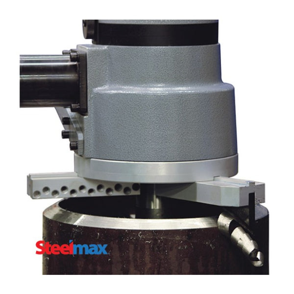 Steelmax PB10 portable pipe beveling machine set up on pipe