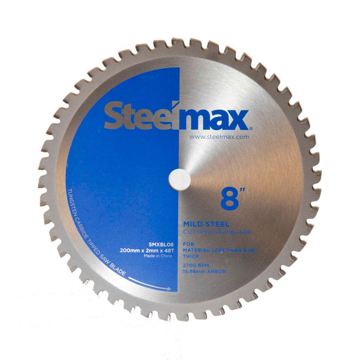 8 inch Steelmax tungsten carbide tipped TCT metal cutting saw blade for mild steel. Round blade for chop saw and circular saw.