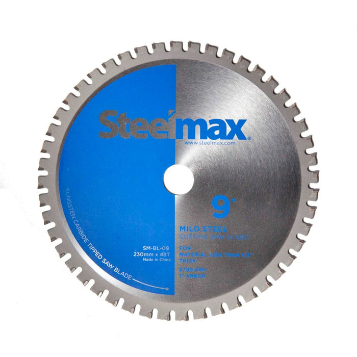 9 inch Steelmax tungsten carbide tipped TCT metal cutting saw blade for mild steel. Round blade for chop saw and circular saw.