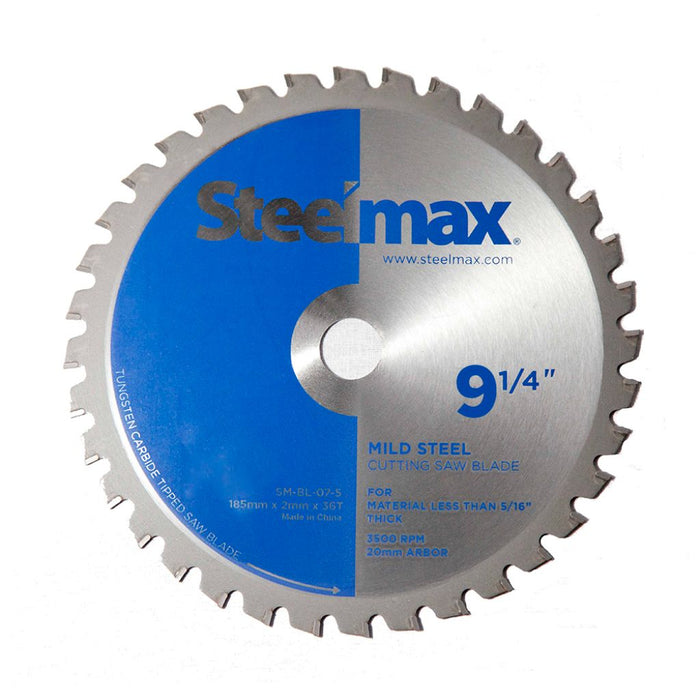 9-1/4 inch Steelmax tungsten carbide tipped TCT metal cutting saw blade for mild steel. Round blade for chop saw and circular saw.