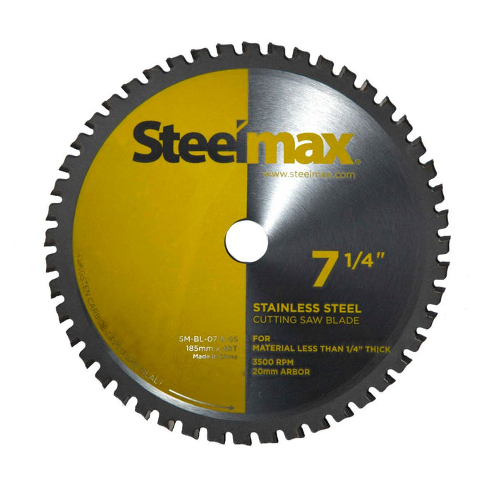 7-1/4 inch Steelmax tungsten carbide tipped TCT metal cutting saw blade for stainless steel. Round blade for chop saw and circular saw.