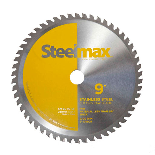 9 inch Steelmax tungsten carbide tipped TCT metal cutting saw blade for stainless steel. Round blade for chop saw and circular saw.