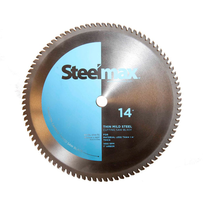 14 inch Steelmax tungsten carbide tipped TCT metal cutting saw blade for thin steel. Round blade for chop saw and circular saw.