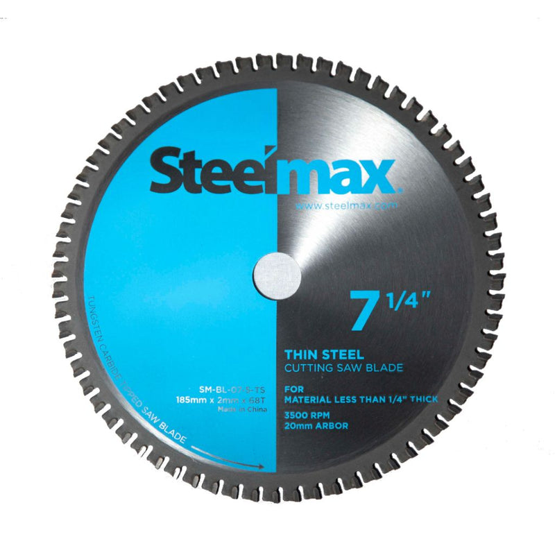 7-1/4 inch Steelmax tungsten carbide tipped TCT metal cutting saw blade for thin steel. Round blade for chop saw and circular saw.