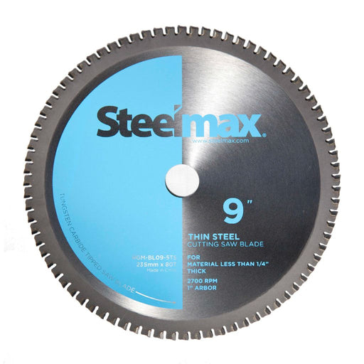 9 inch Steelmax tungsten carbide tipped TCT metal cutting saw blade for thin steel. Round blade for chop saw and circular saw.