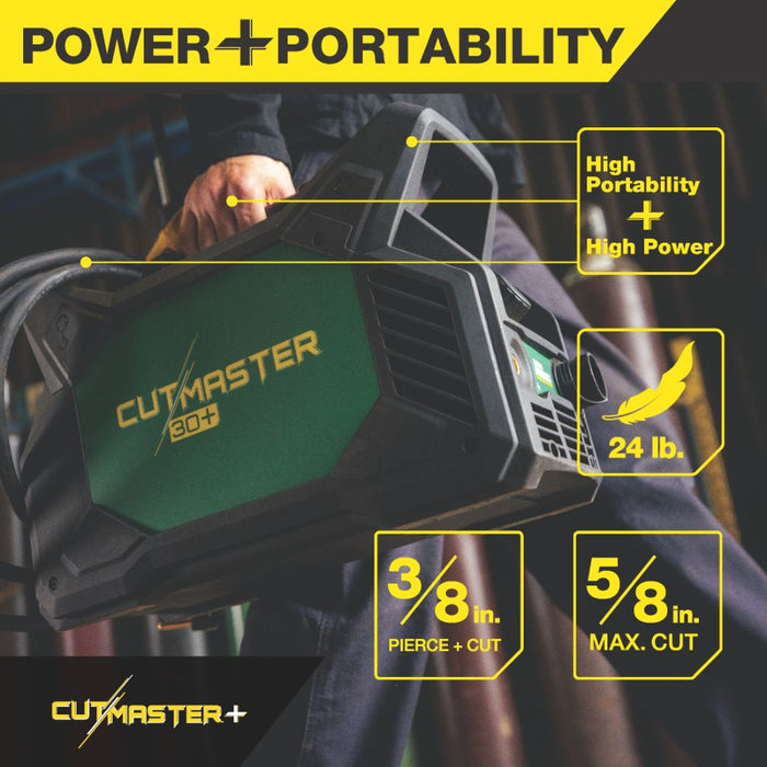 infographic of thermal dynamics cutmaster 30 showing 3/8 inch cutting capacity and 24 pound weight