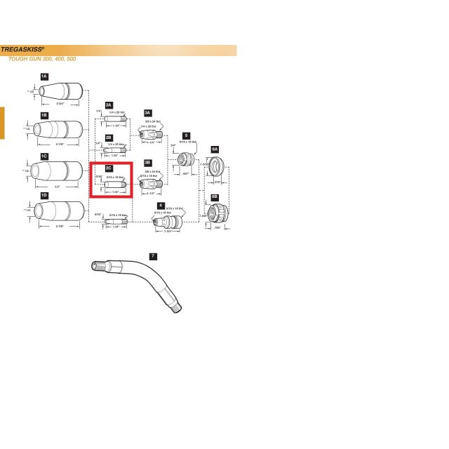 tregaskiss mig gun parts diagram showing 403-1 heavy duty contact tip
