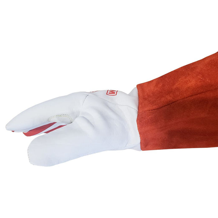side view of weldready premium tig welding gloves showing  soft supple leather