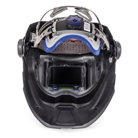 interior view of miller t94i welding helmet showing head gear nob and grinding lens