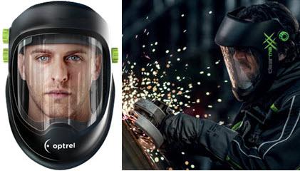 man inside optrel clearmaxx grinding shield